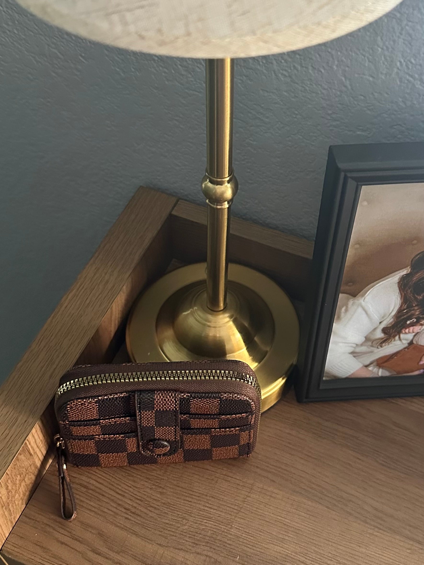 Mini checkered zip-up wallet